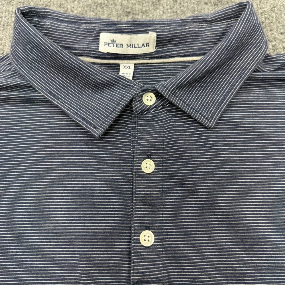 Peter Millar Mens XXL Navy Blue White Micro Stripe Pima Cotton Silk Polo Shirt - Picture 2 of 8